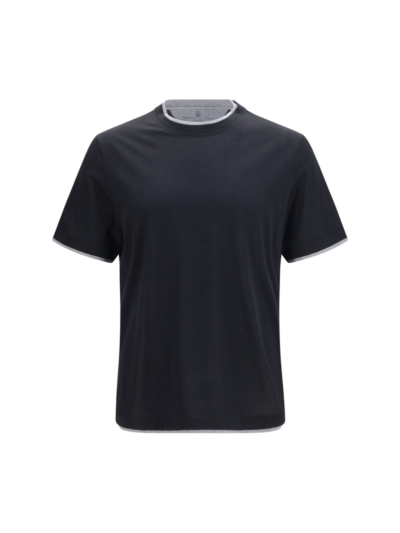 Brunello Cucinelli Brunello Cucinelli Silk T-shirt Nero+Grigio Medio - World Class Fashion