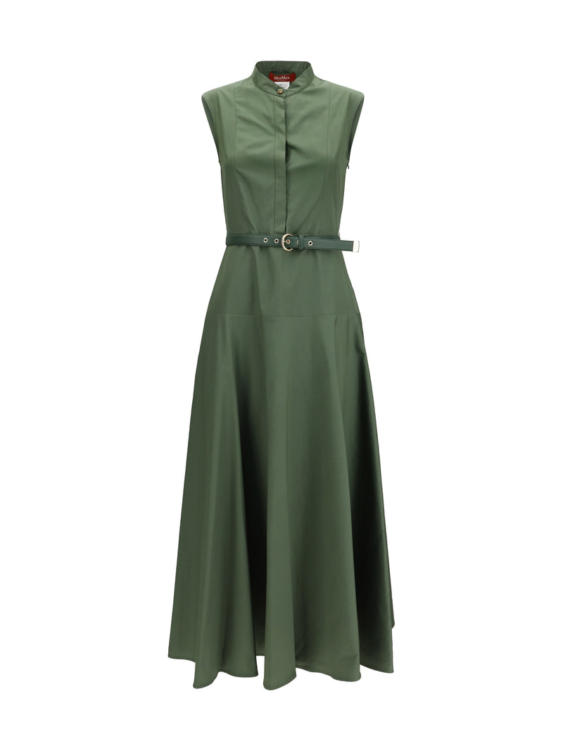 Max Mara Studio Max Mara Studio Vestido Evasé de Popelín de Algodón Verde Caqui - World Class Fashion