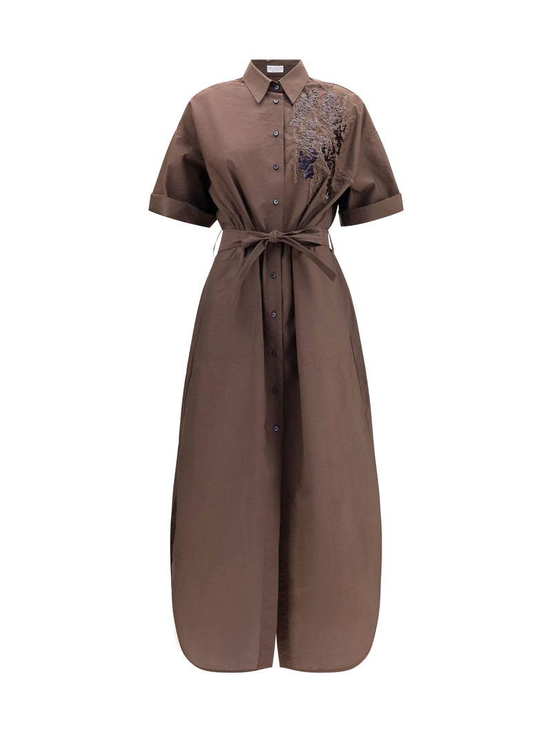 Brunello Cucinelli Brunello Cucinelli Vestido Camisero de Lentejuelas Marrón Oscuro - World Class Fashion
