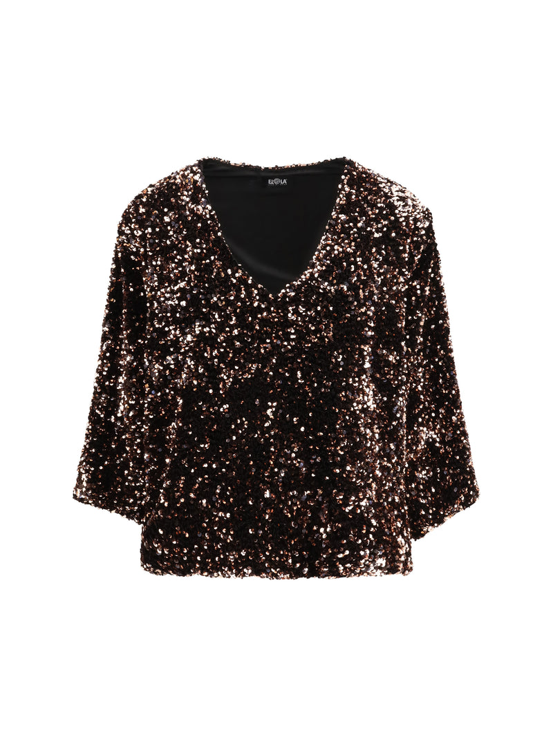 Ella Ella Sequined Blouse Bronzo - World Class Fashion