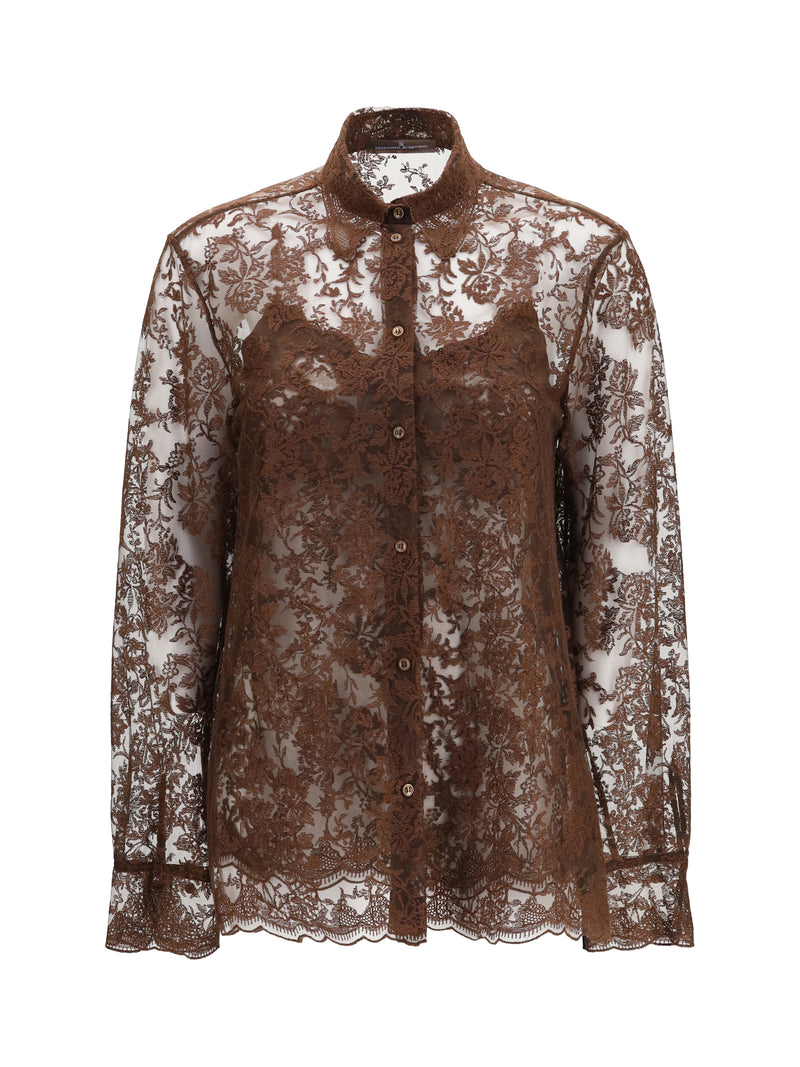 Ermanno Scervino Ermanno Scervino Lace Shirt French Roast Women - World Class Fashion