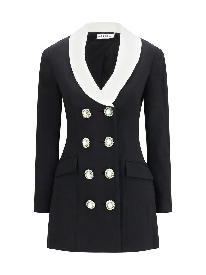 Self-portrait Self-portrait Long Double-breasted Blazer Black Women - World Class Fashion