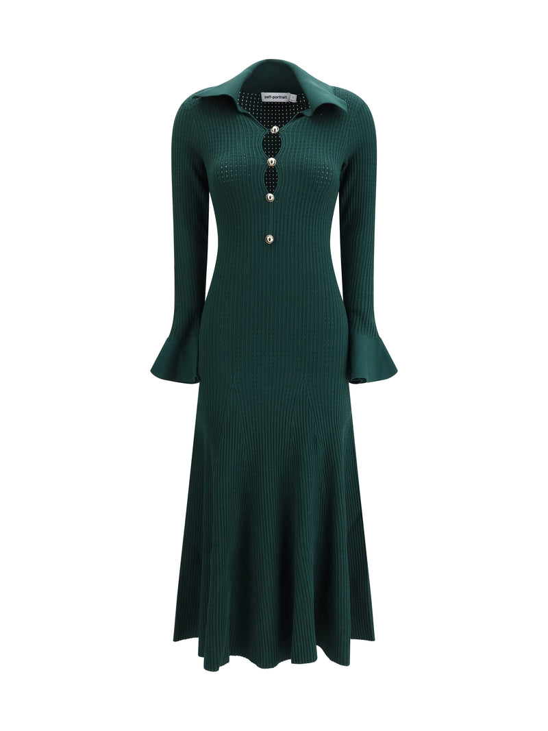 Self-portrait Self-portrait Keyhole Knit Midi Dress Green - World Class Fashion