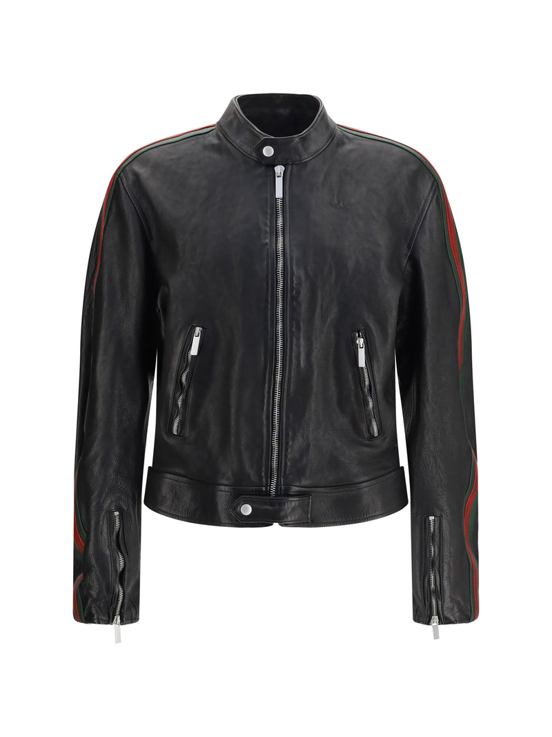 Gucci Gucci Buffalo Leather Bomber With Web Trim - World Class Fashion