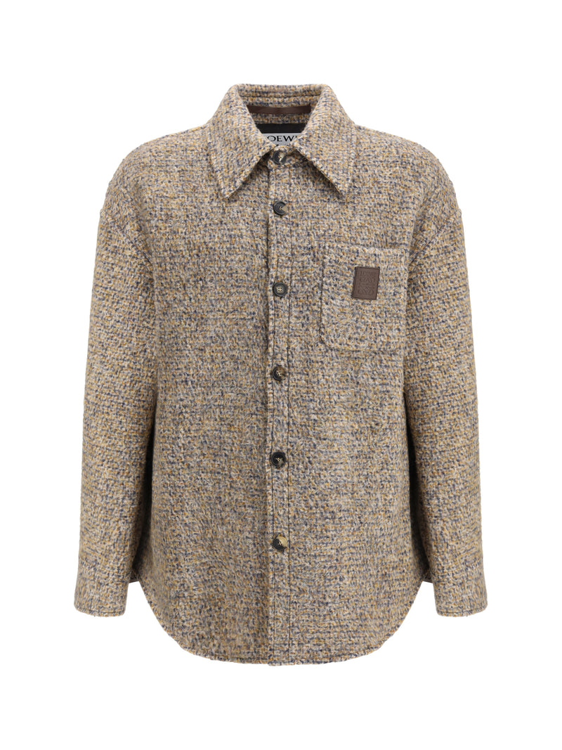 Loewe Loewe Mélange Wool Blend Overshirt Beige/Blue - World Class Fashion