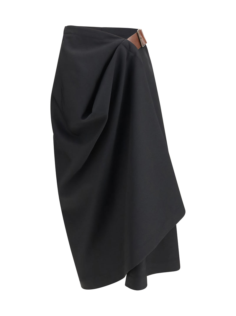 Bottega Veneta Bottega Veneta Grain De Poudre Wool Midi Skirt Double Black - World Class Fashion