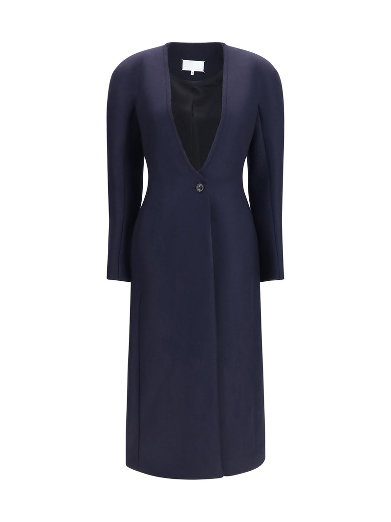 Margiela Margiela Long Virgin Wool Coat Navy Women - World Class Fashion