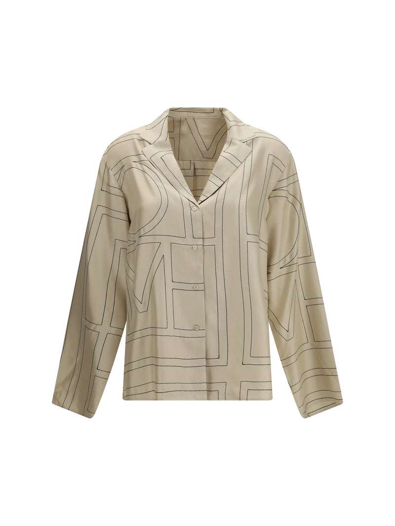 Toteme Toteme Silk Shirt With All-over Monogram Ivory - World Class Fashion