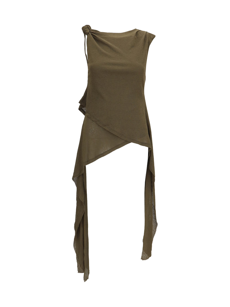 Ganni Ganni Asymmetrical Knot Top Military Olive - World Class Fashion