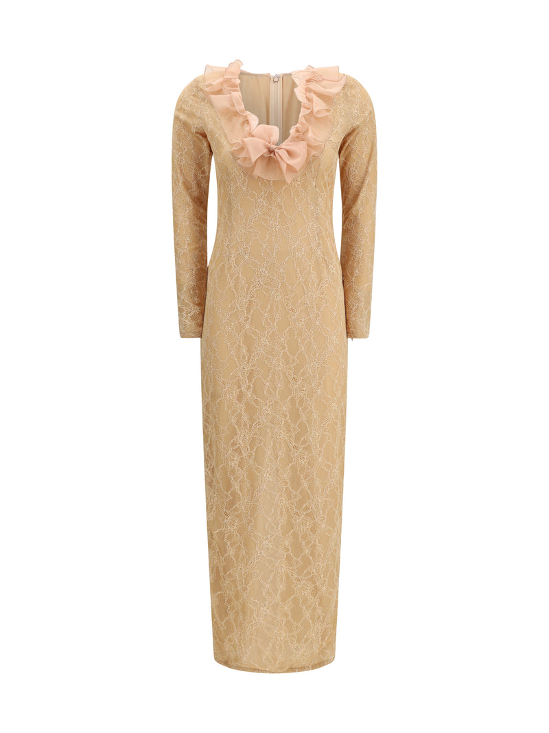 Alessandra Rich Alessandra Rich Stretch Lace Evening Dress Nude - World Class Fashion