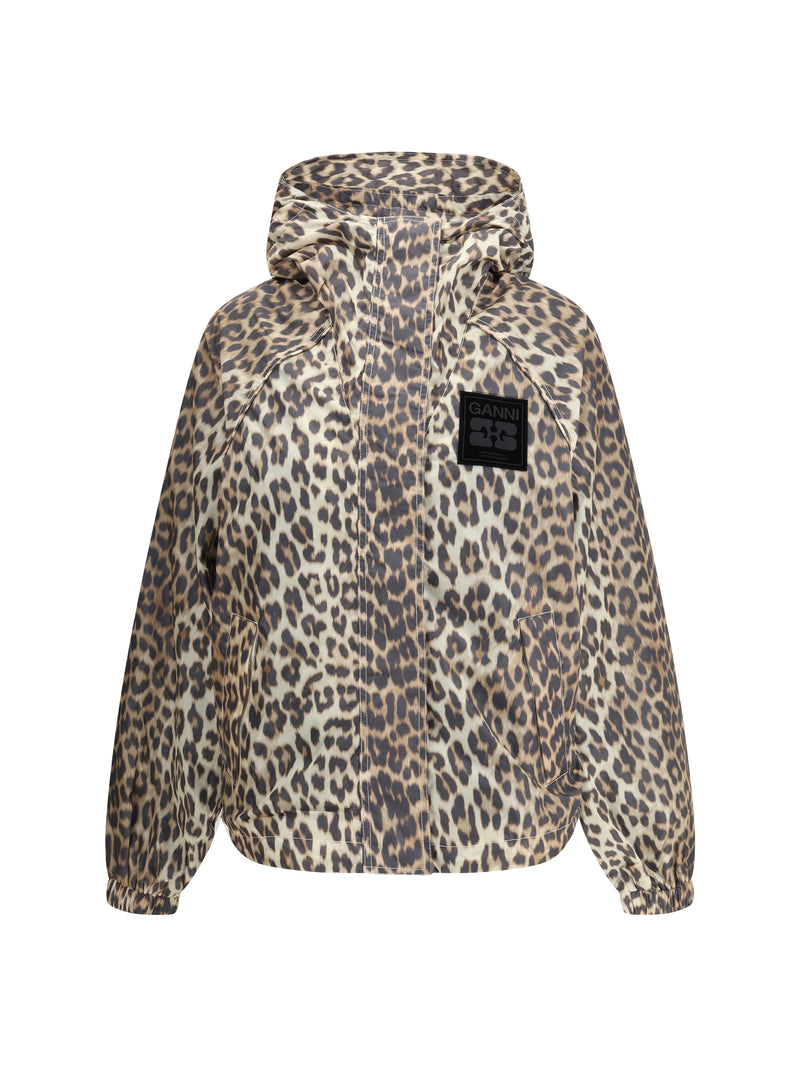 Ganni Ganni Leopard Raincoat Jacket Almond Milk - World Class Fashion
