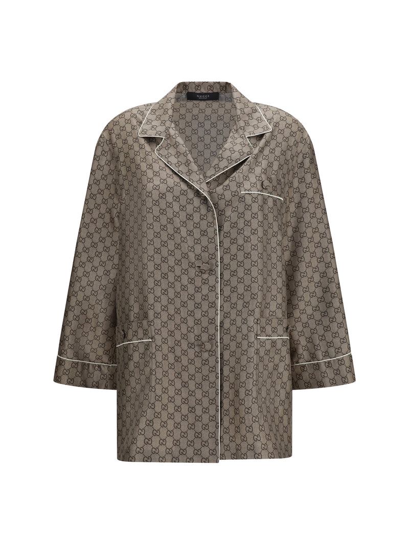 Gucci Gucci Printed Silk Twill Shirt Beige/Ebony Women - World Class Fashion