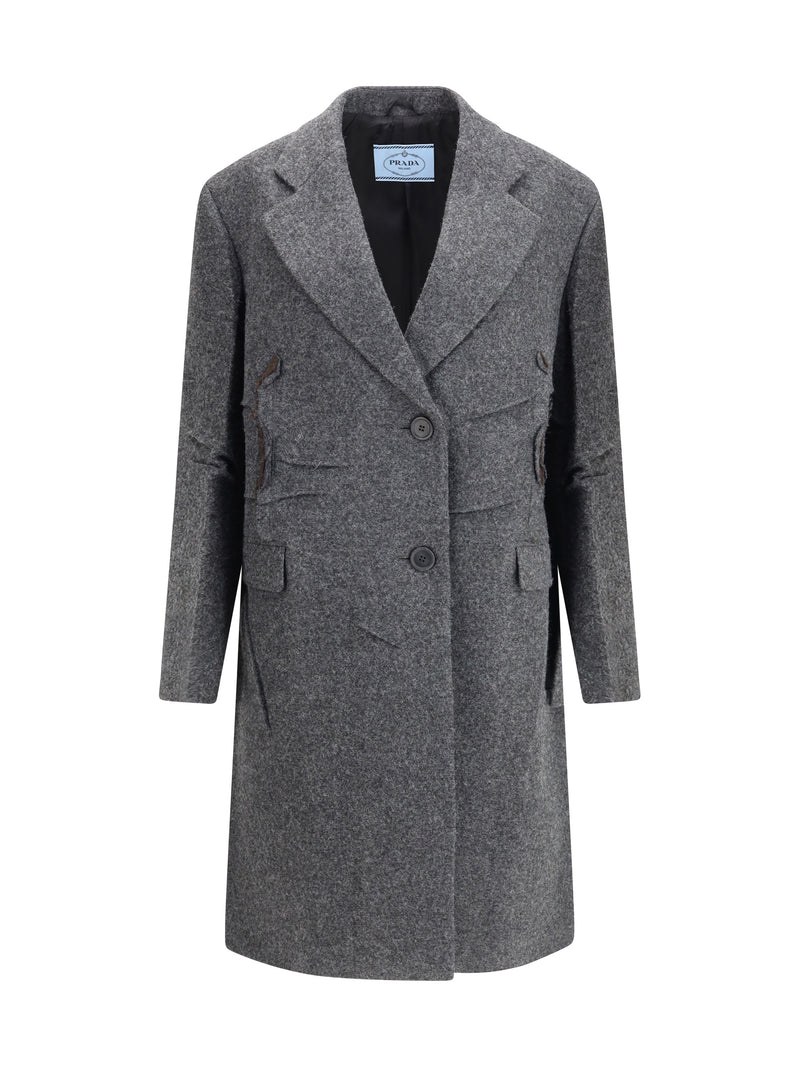 Prada Prada Single-breasted Shetland Wool Coat Grey Women - World Class Fashion