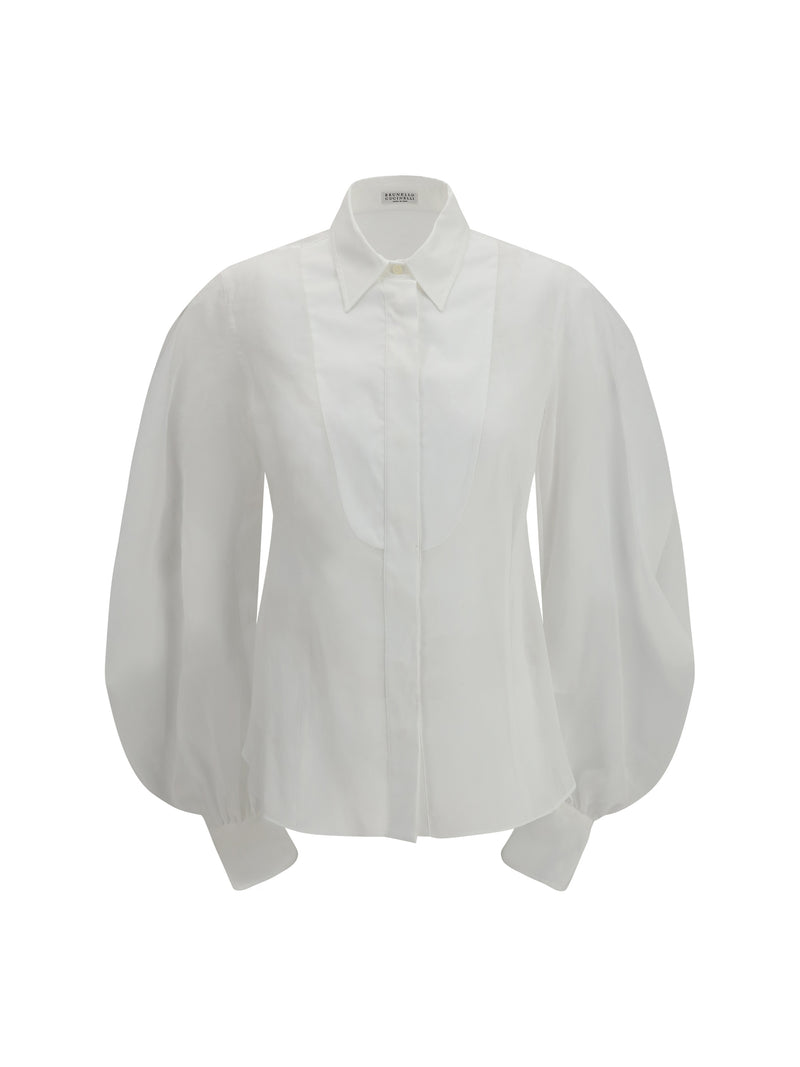 Brunello Cucinelli Brunello Cucinelli Lantern Sleeve Blouse Bianco - World Class Fashion