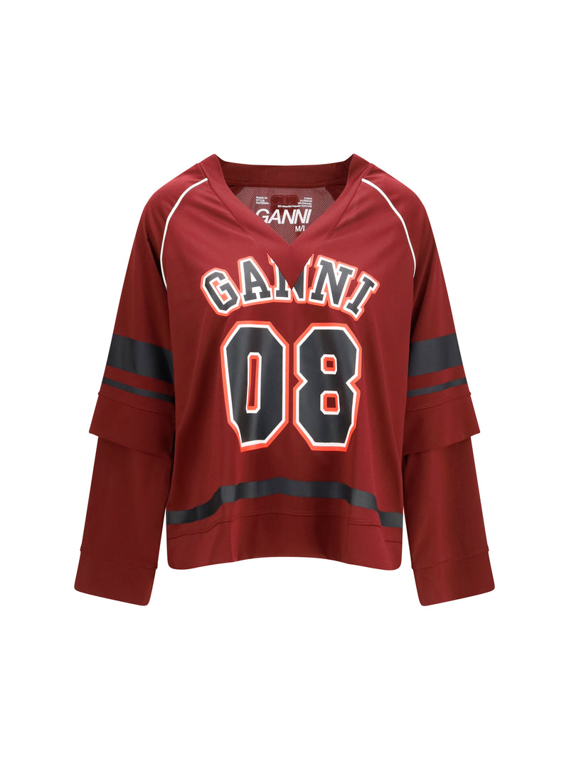 Ganni Ganni Cocora Double-layer Long-sleeve T-shirt Port Royale - World Class Fashion