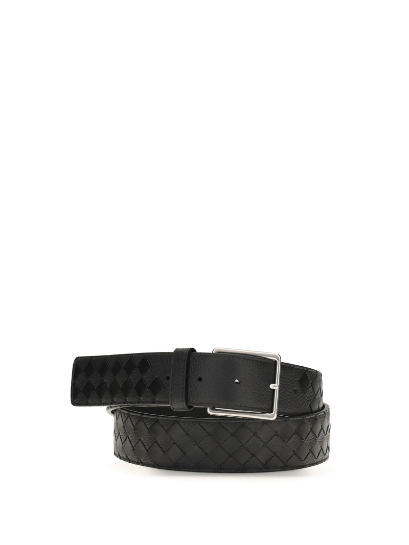 Bottega Veneta Bottega Veneta Intreccio Leather Belt Black-Silver - World Class Fashion