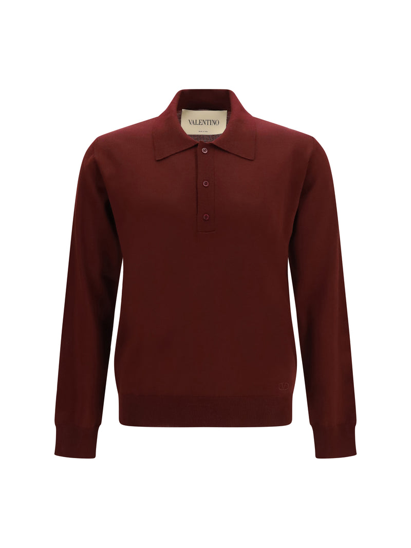 Valentino Valentino Long-sleeve Wool Polo Bordeaux - World Class Fashion