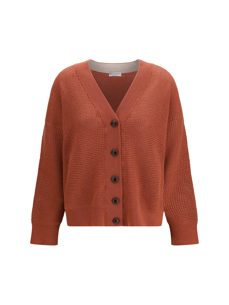 Brunello Cucinelli Brunello Cucinelli Cashmere Cardigan Orange Flame+Oyster - World Class Fashion