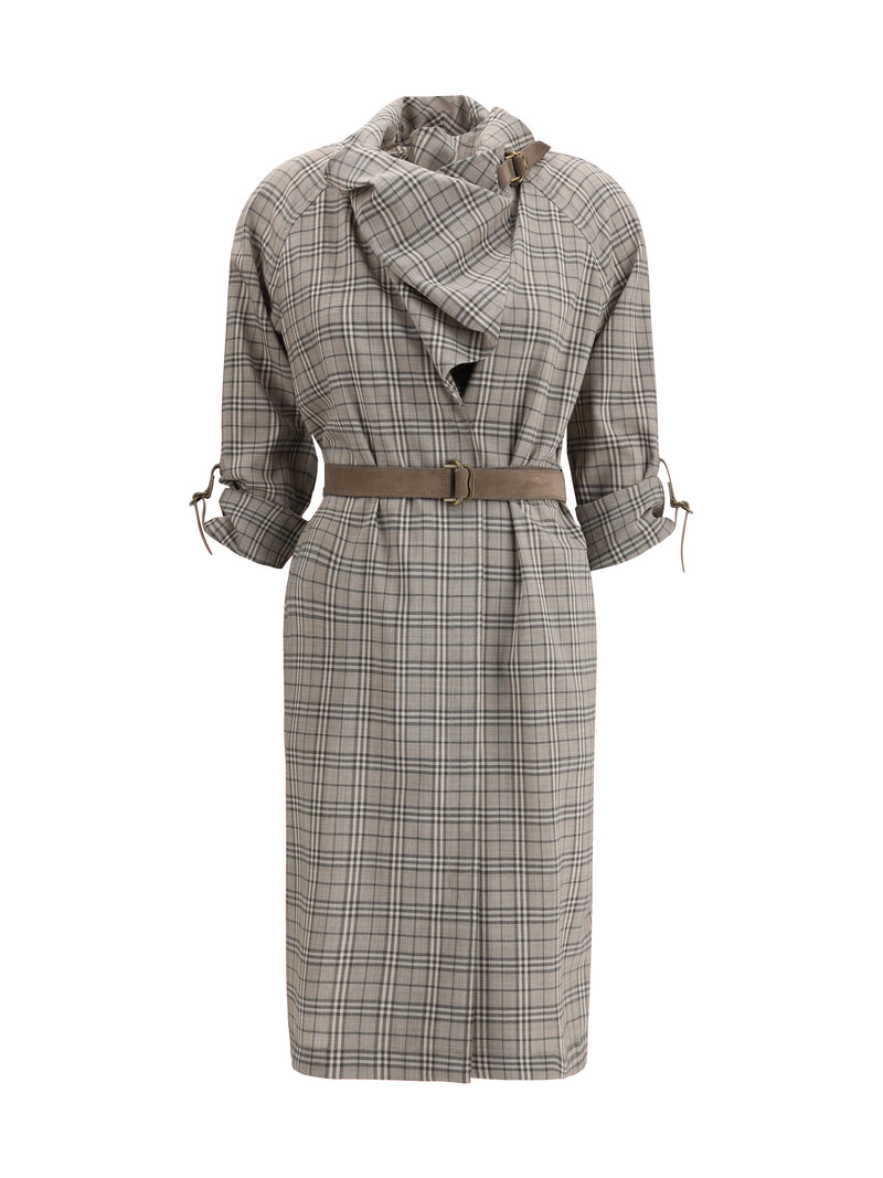 Burberry Burberry Wool Check Dress Linen Beige/Mole Gry - World Class Fashion