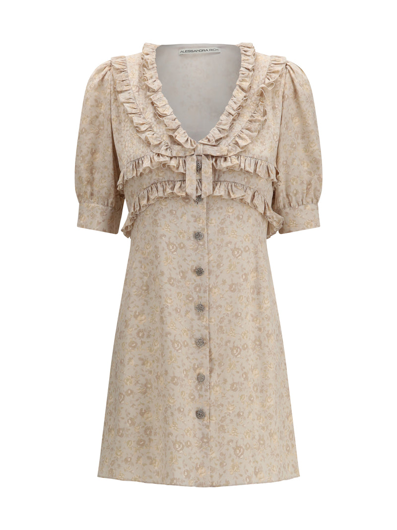 Alessandra Rich Alessandra Rich Floral Silk Dress Cream - World Class Fashion