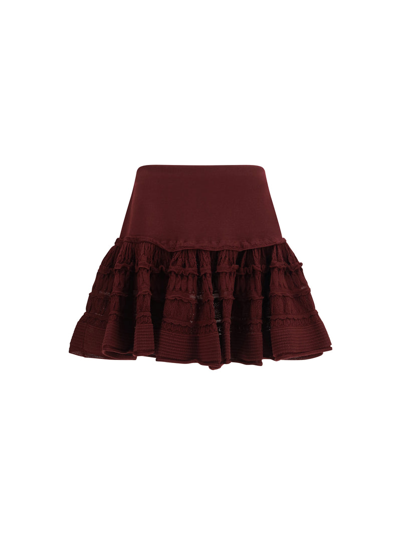 Alaia Alaïa Wool Crinoline Ruffle Mini Skirt Burgundy - World Class Fashion