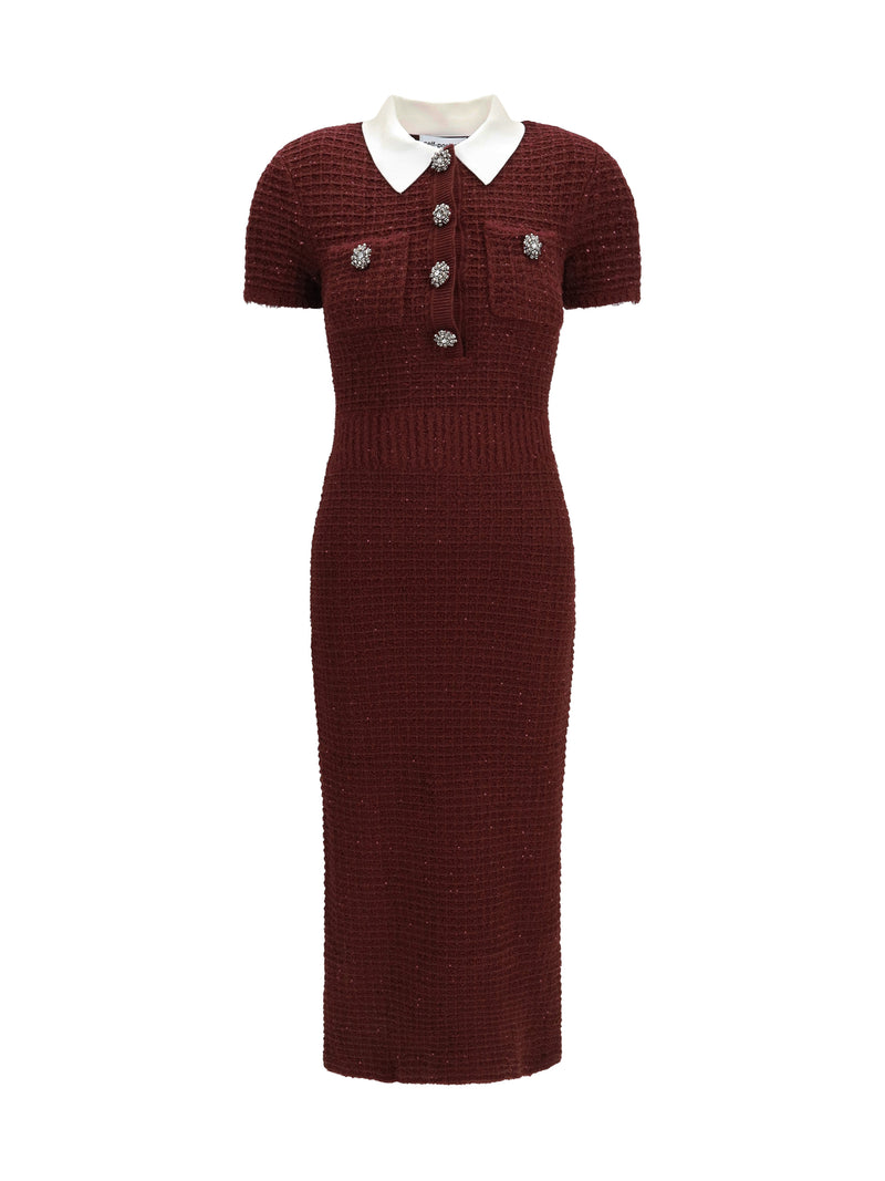 Self-portrait Self-portrait Knit Midi Dress Burgundy Women - World Class Fashion
