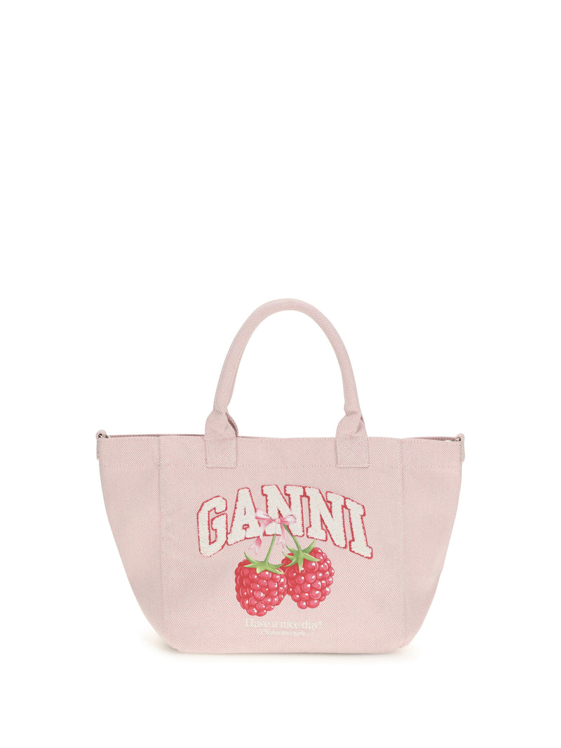 Ganni Ganni Small Easy Shopper Raspberry Print Egret - World Class Fashion