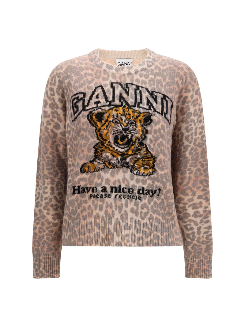 Ganni Ganni Tiger-print Sweater Almond Milk Women - World Class Fashion