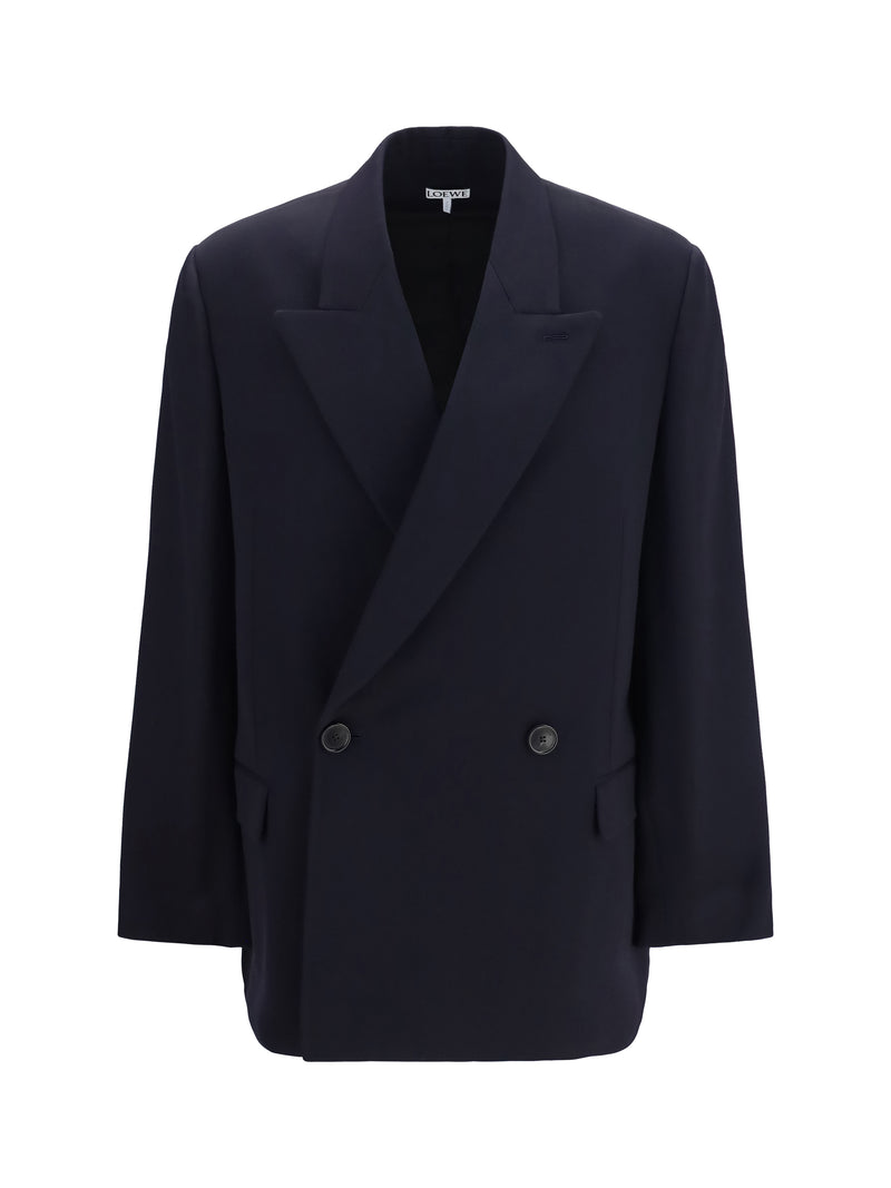 Loewe Loewe Wool Blend Double-breasted Jacket Dark Navy Blue - World Class Fashion