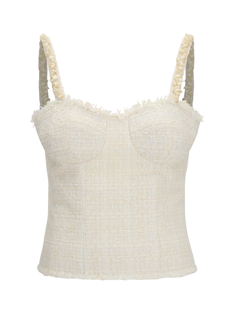Balmain Balmain Tweed Top With Pearl Straps Blanc - World Class Fashion