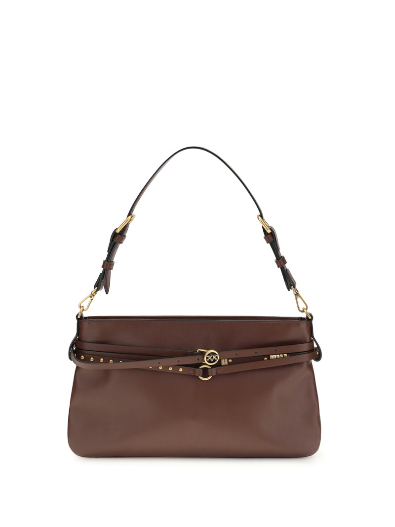 Pinko Pinko Leather Shoulder Bag Burgundy Wine-Antique Gold - World Class Fashion