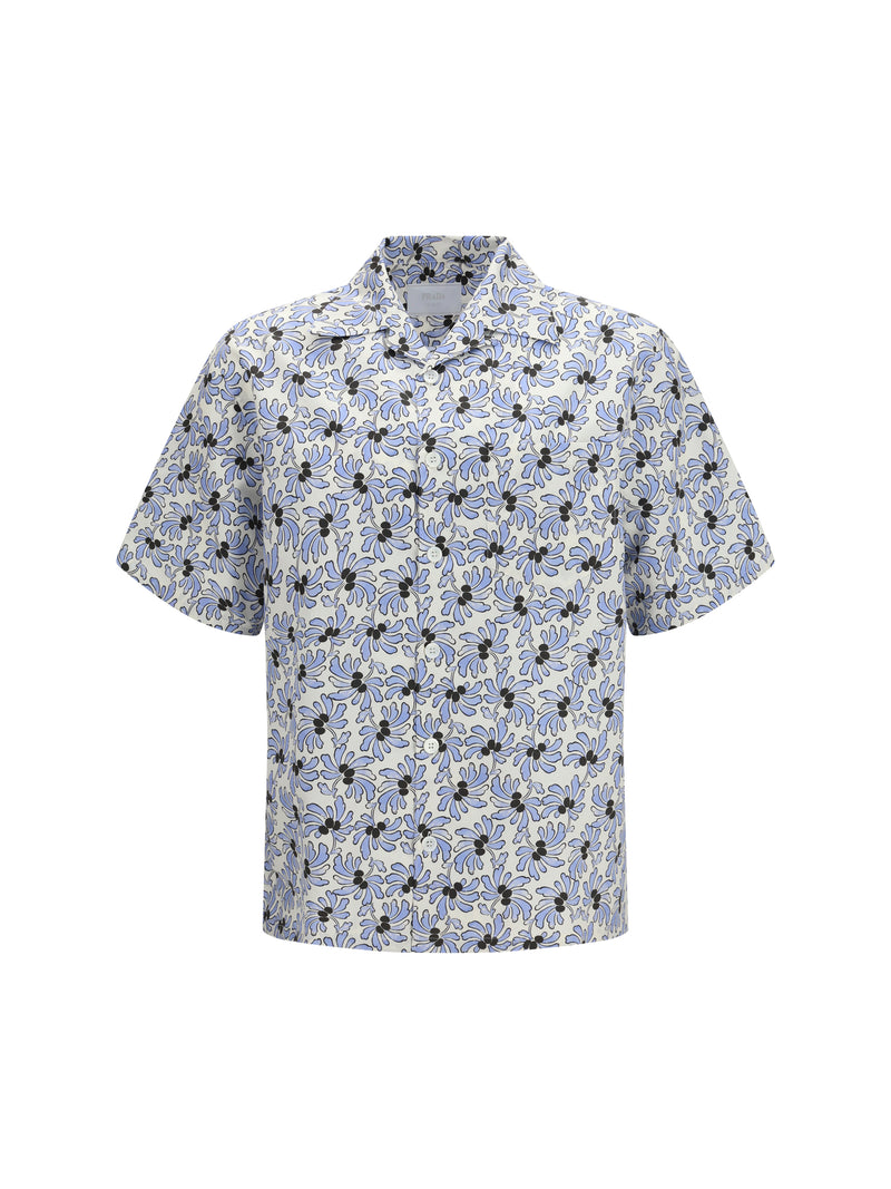Prada Prada Cotton Shirt with Floral Print Avorio+Celeste - World Class Fashion