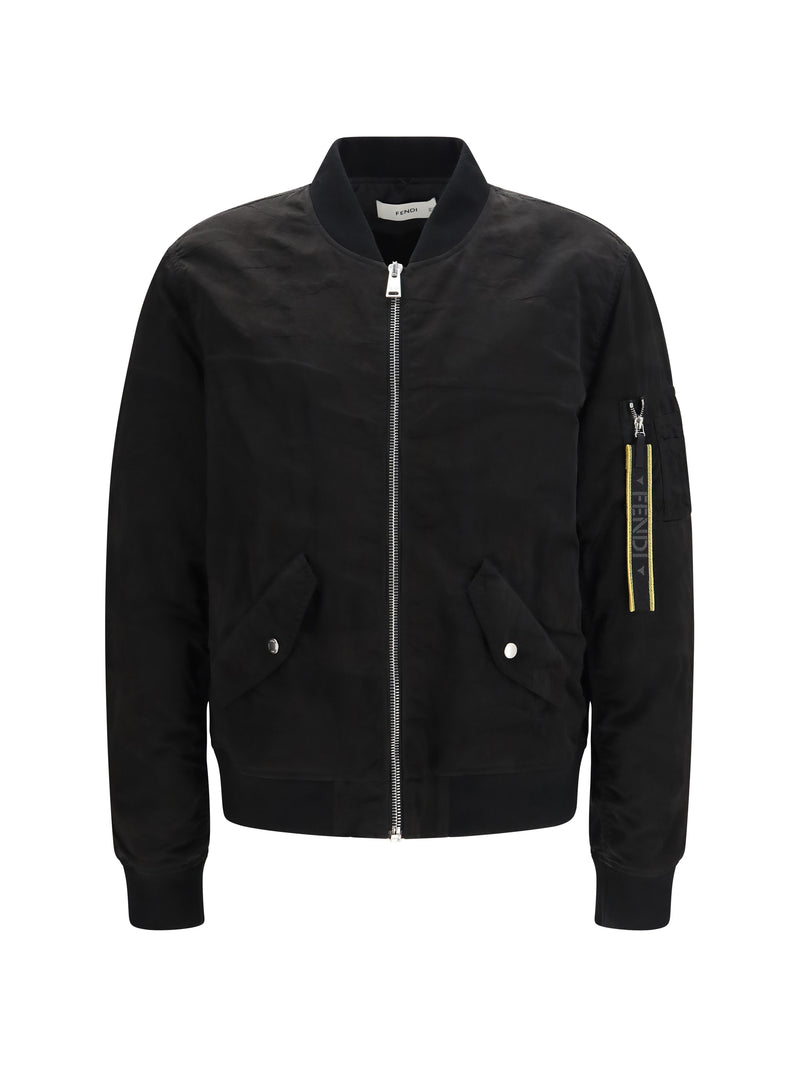 Fendi Fendi Nylon Bomber Jacket Nero Men - World Class Fashion