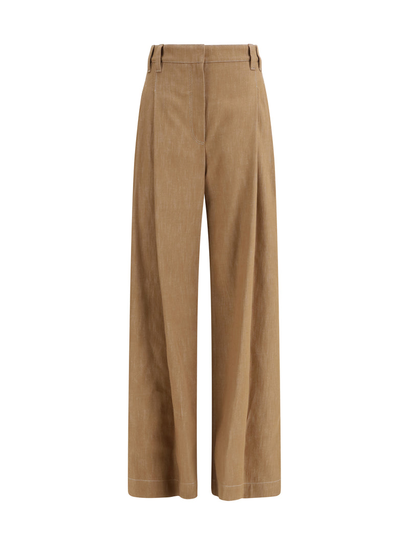 Brunello Cucinelli Brunello Cucinelli Denim-effect Twill Wide Pants Desert - World Class Fashion