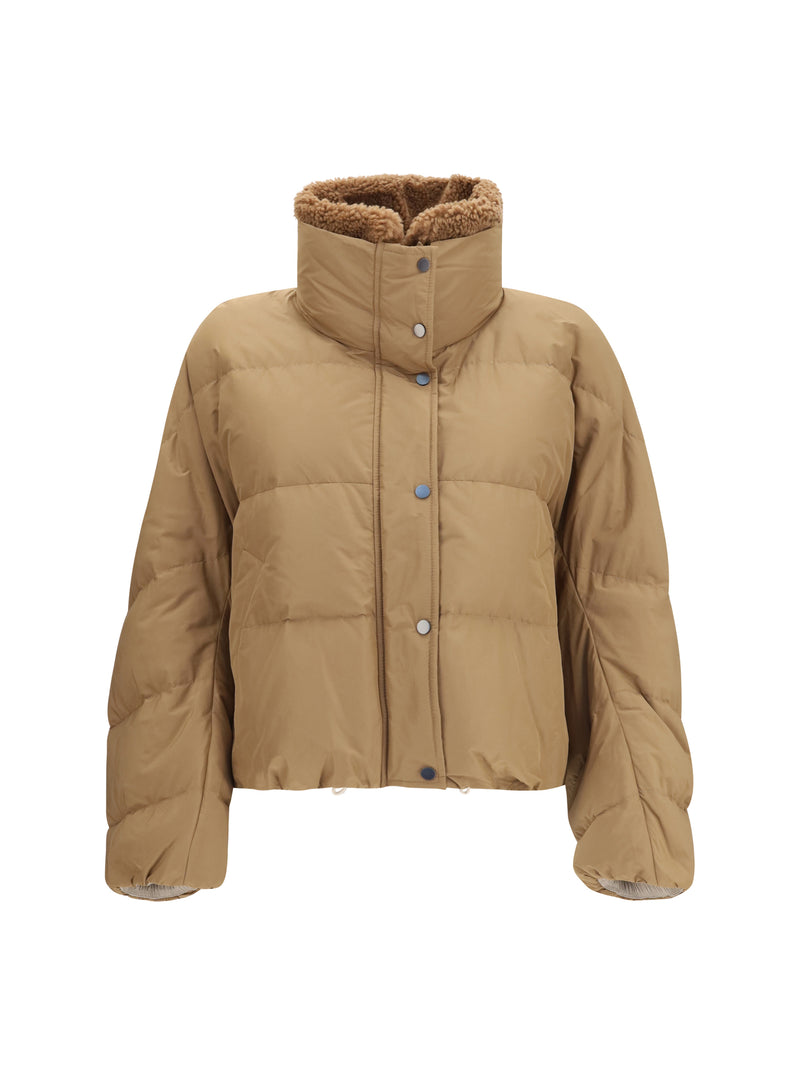 Brunello Cucinelli Brunello Cucinelli Padded Jacket with Shearling Collar Nocciola - World Class Fashion