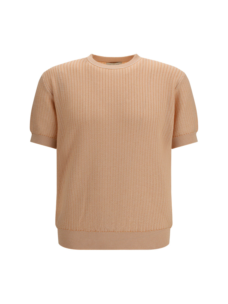 Piacenza Cashmere Piacenza Cashmere Cotton and Silk Blend Sweater Orange White - World Class Fashion