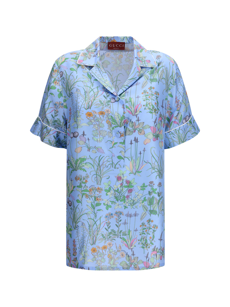 Gucci Gucci Printed Silk Twill Shirt Azure/Ivory Women - World Class Fashion