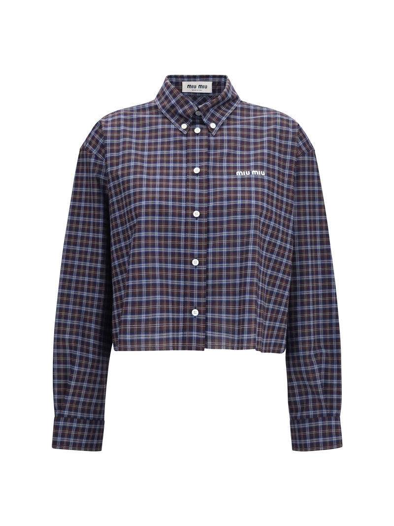 Miu Miu Miu Miu Checked Embroidered Shirt Blue/Brown - World Class Fashion