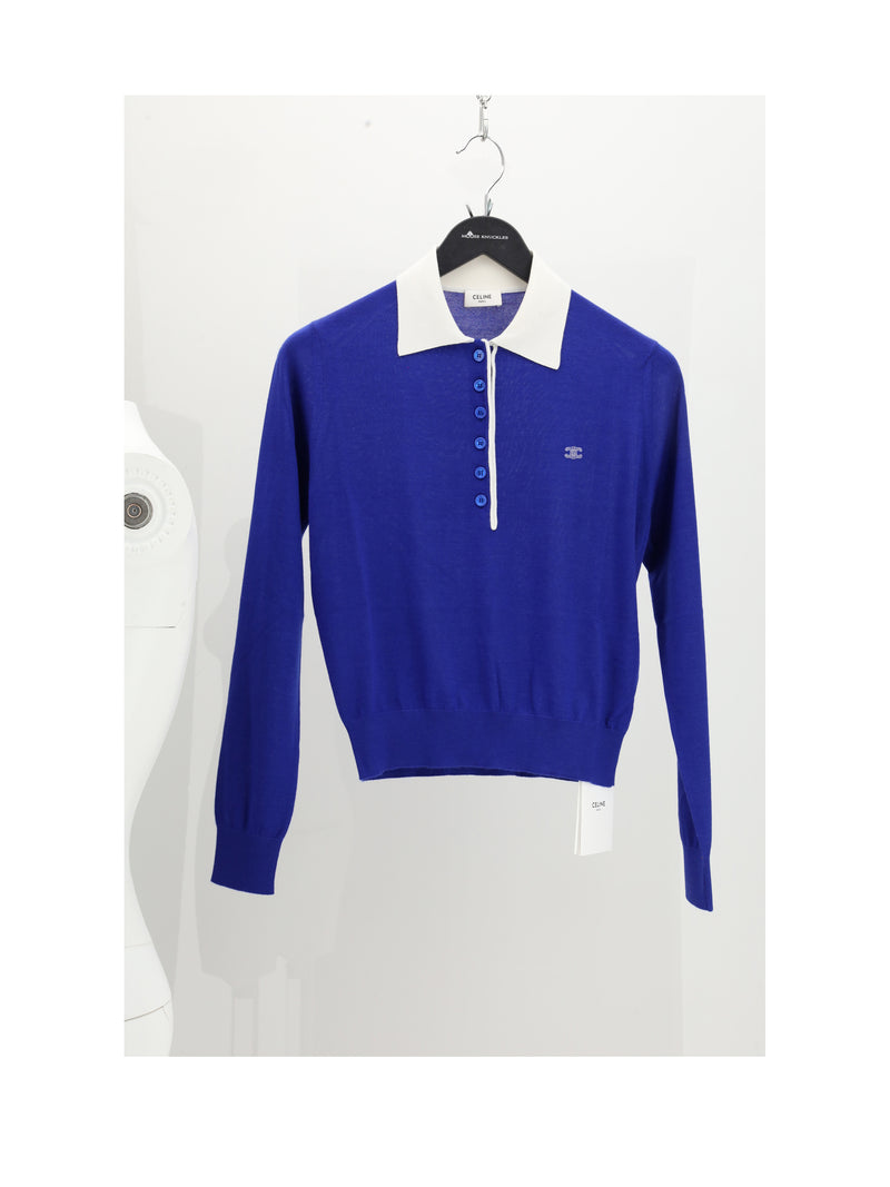 Celine Celine Polo Sweater Royal Blue/White Women - World Class Fashion