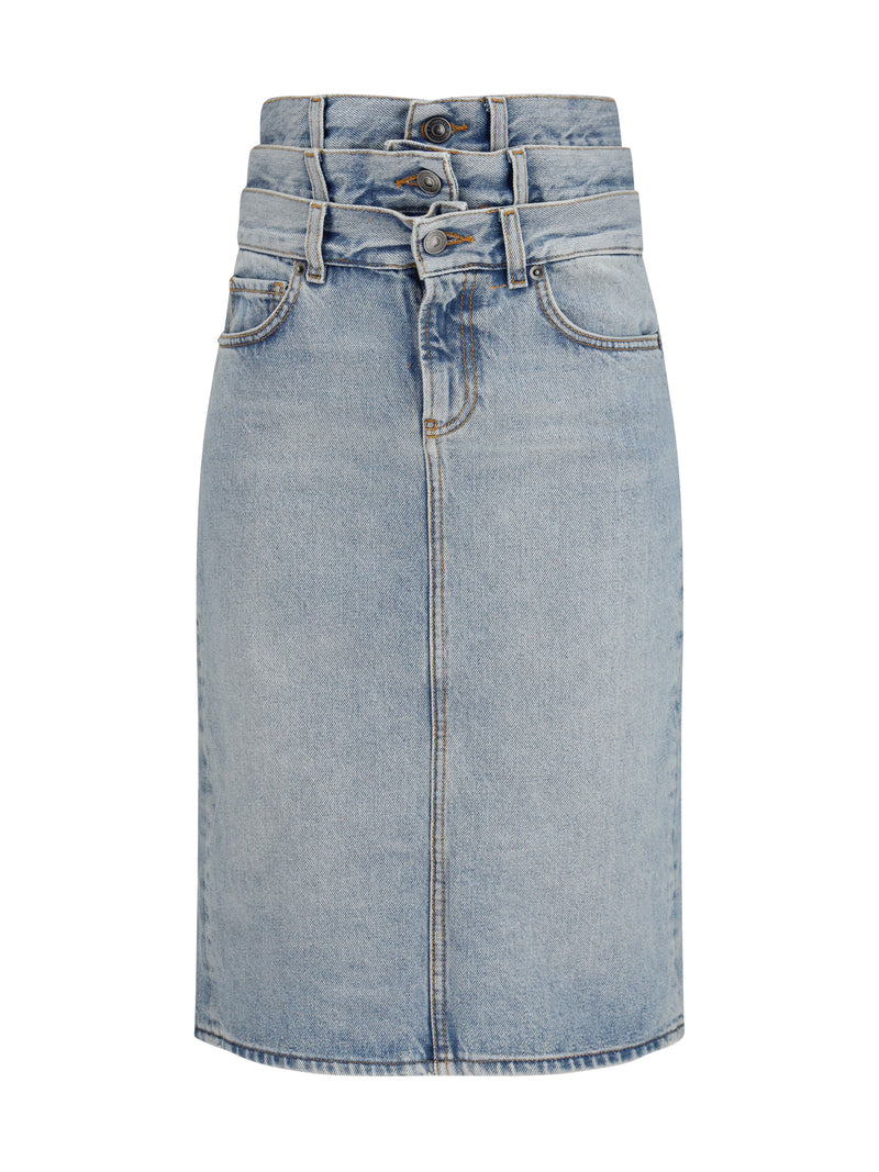 Fiorucci Fiorucci Midi Denim Skirt Triple Layer Light Blue - World Class Fashion