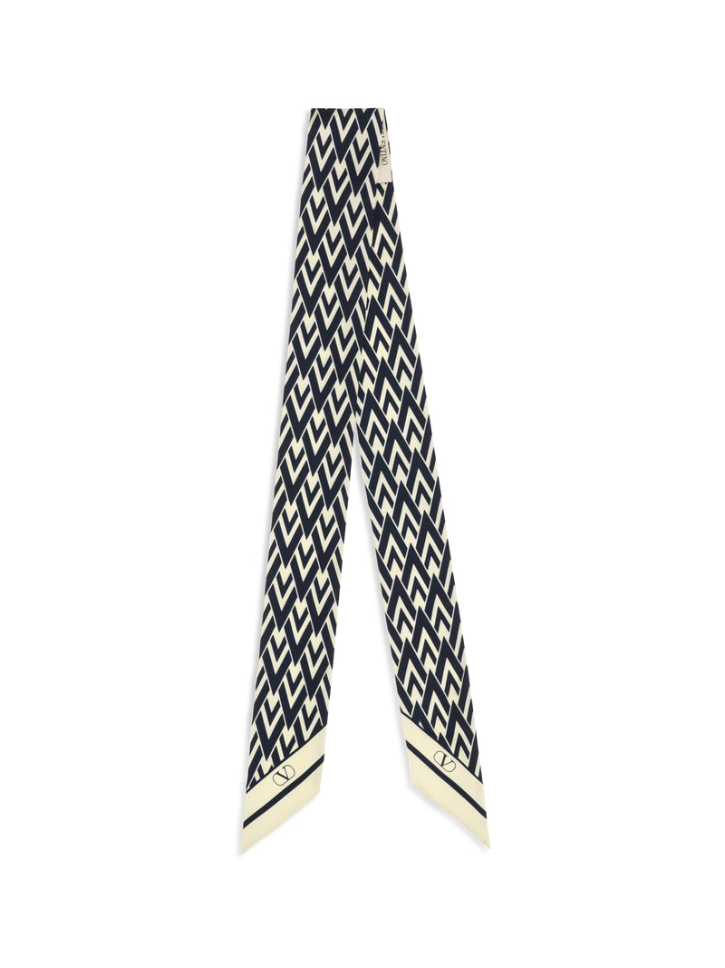 Valentino Garavani Valentino Garavani Twill Tout La V Scarf Avorio/Blu Navy - World Class Fashion