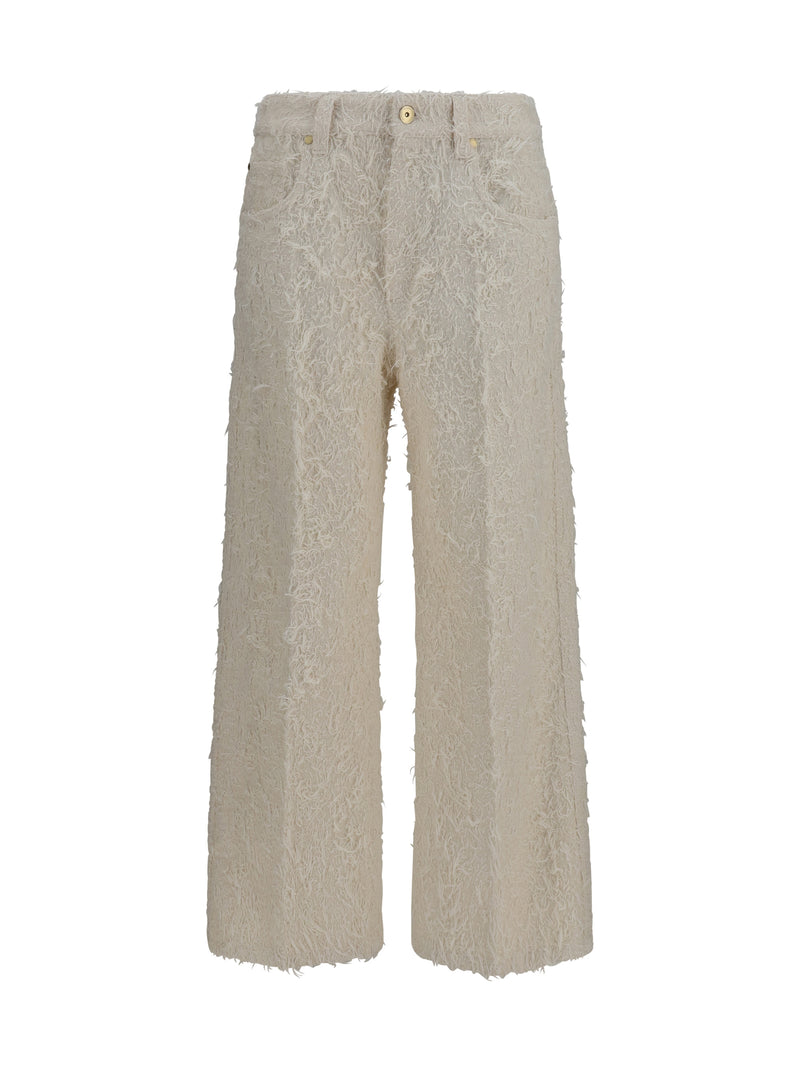 Brunello Cucinelli Brunello Cucinelli Square-leg Dyed Furry Pants Ecru - World Class Fashion