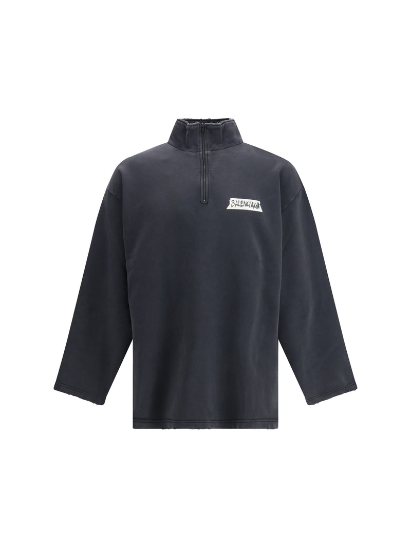Balenciaga Balenciaga Distressed Zipped Sweatshirt Faded Washed Black - World Class Fashion