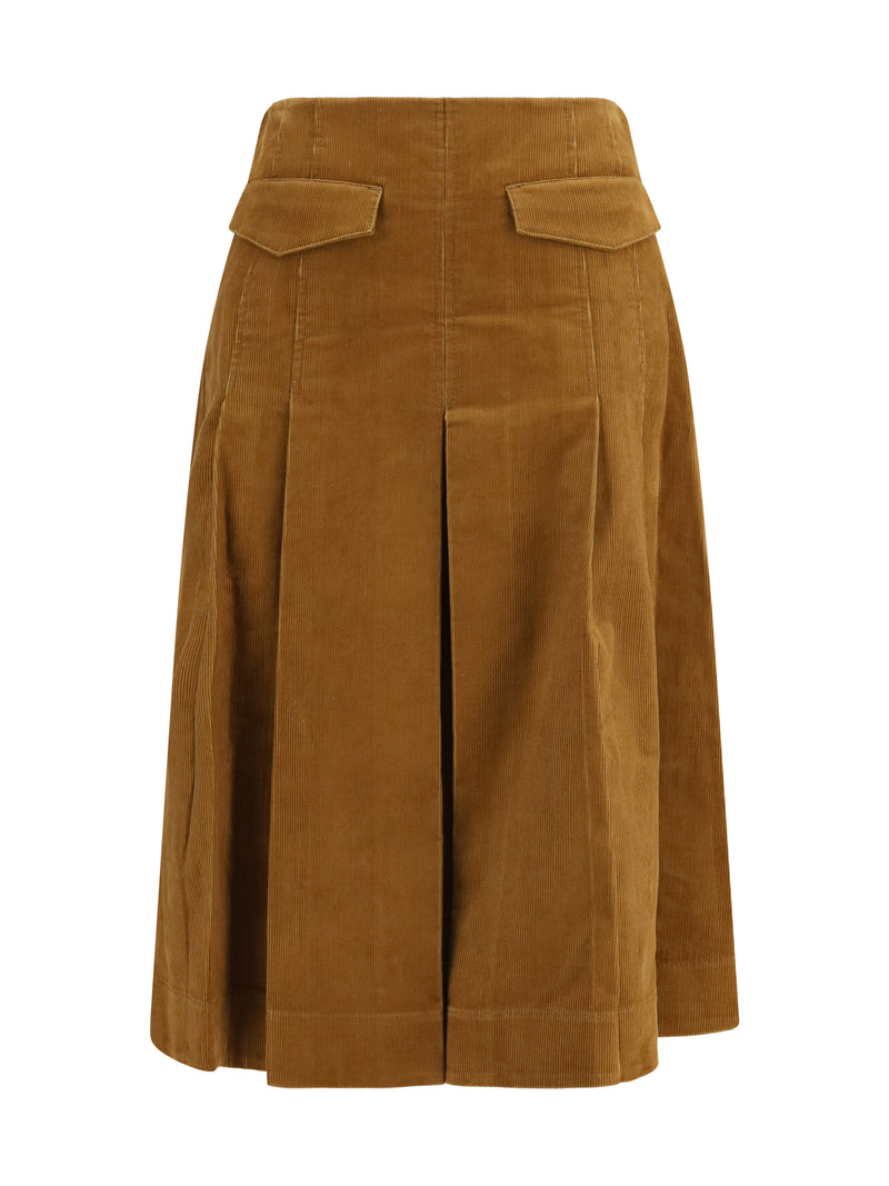 Tory Burch Tory Burch Corduroy Pleated Skirt Terracotta - World Class Fashion