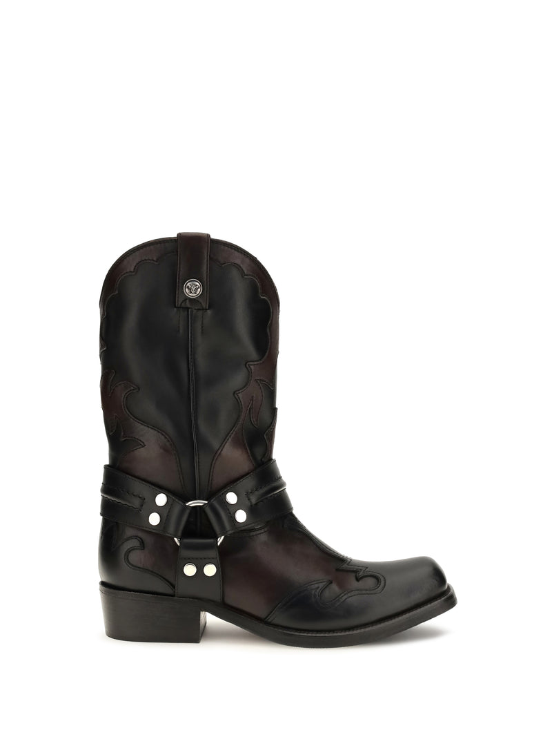 Versace Versace Sylvester Leather Cowboy Boots - World Class Fashion