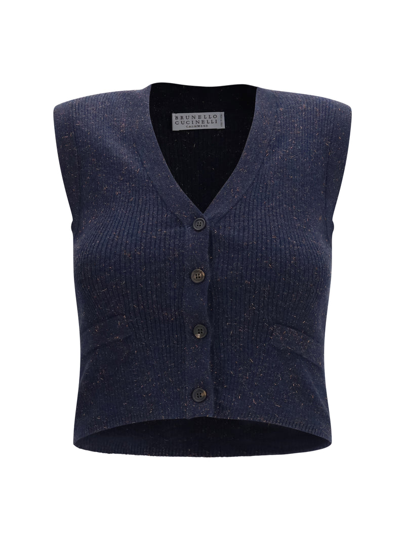 Brunello Cucinelli Brunello Cucinelli Sleeveless Cardigan Blue Women - World Class Fashion