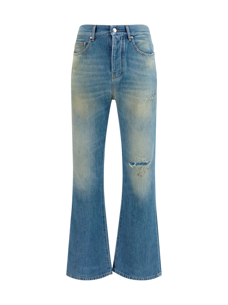 Amiri Amiri Slash Flared Distressed Jeans Desert Sky - World Class Fashion
