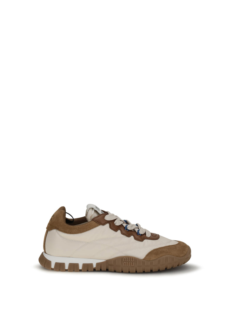 Miu Miu Miu Miu Fabric and Suede Sneakers Avorio Caramel - World Class Fashion