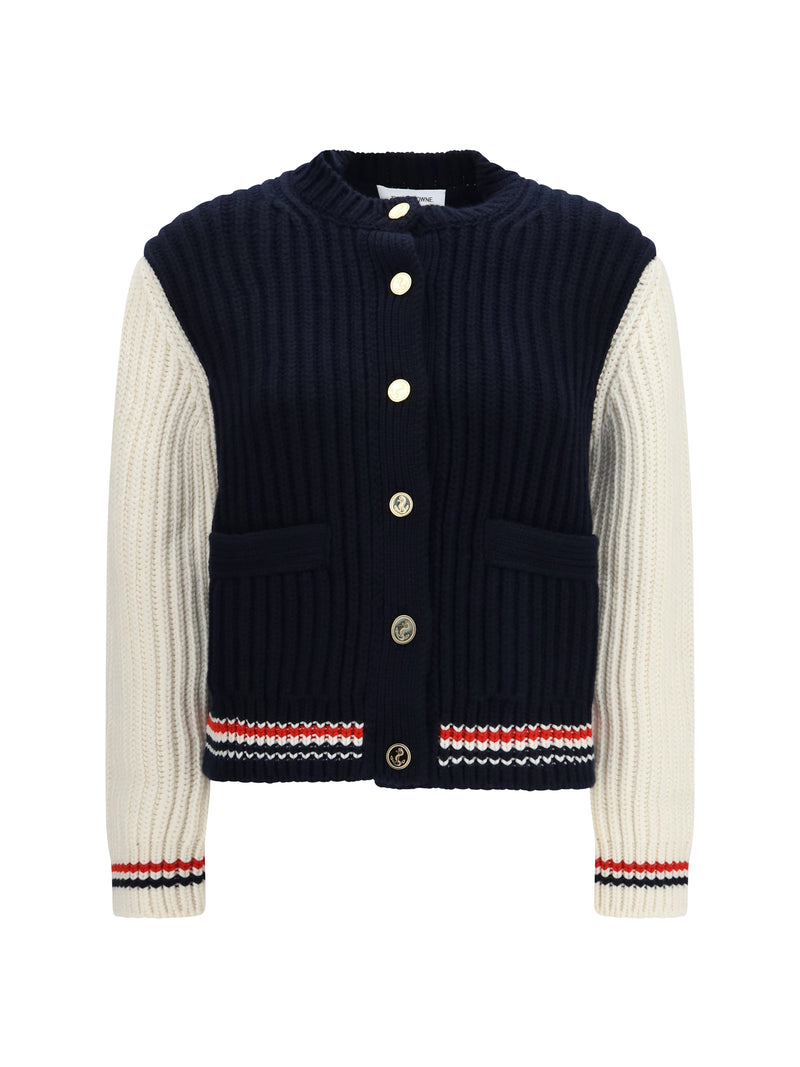 Thom Browne Thom Browne Bicolor Cashmere Cardigan Navy White - World Class Fashion