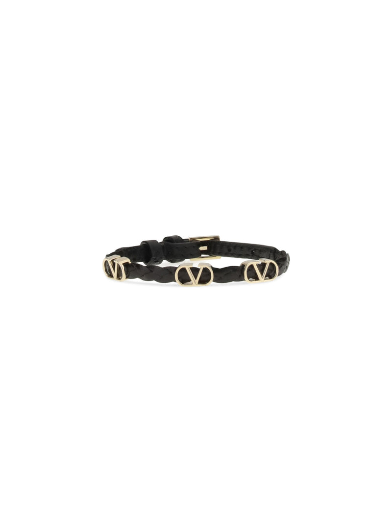 Valentino Garavani Valentino Garavani VLogo Signature Braided Leather Bracelet Nero - World Class Fashion